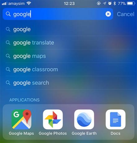 cerca con i riflettori su iOS