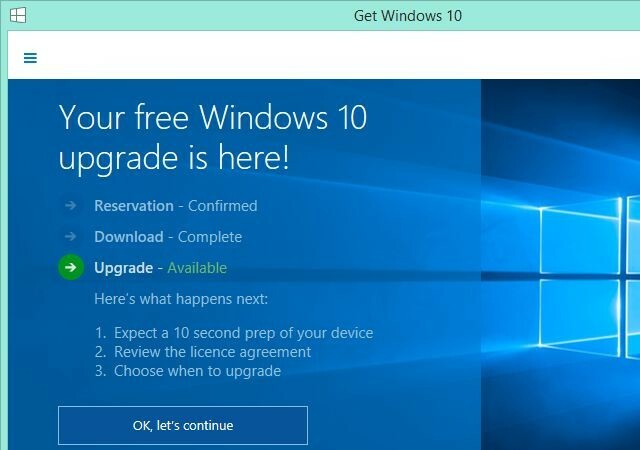 Pronto per l'aggiornamento a Windows 10