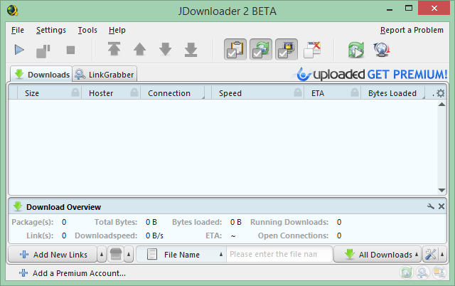 Questa è una schermata dell'interfaccia di JDownloader. JDownloader consente download migliori.