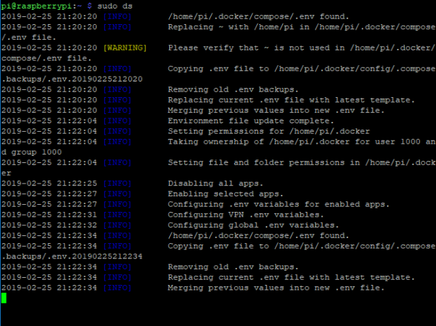 Log di configurazione finale Dockstarter