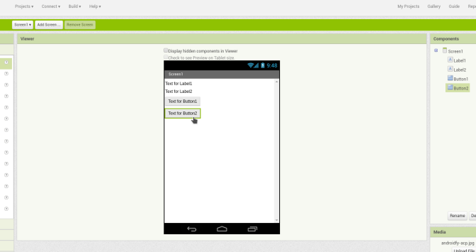 Android crea appinventor screen1 widget