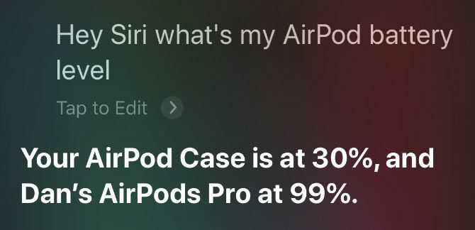 Siri legge la percentuale della batteria di AirPods