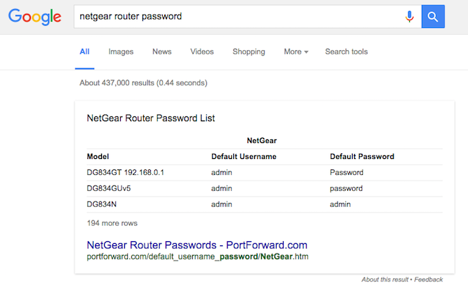 Ricerca elenco password router Netgear