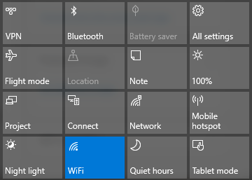 windows 10 azione rapida wi-fi