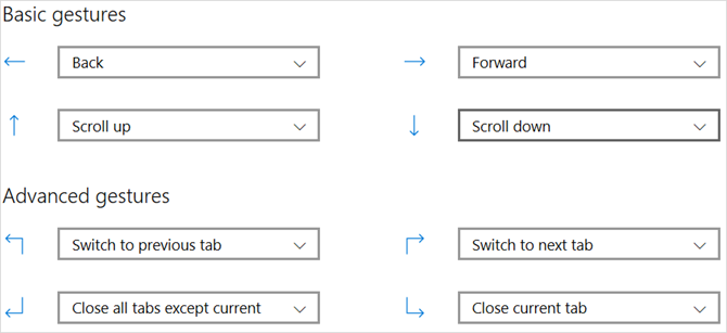 impostazioni gesti del mouse microsoft edge