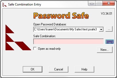 Schermata di accesso per l'utilità Password Safe