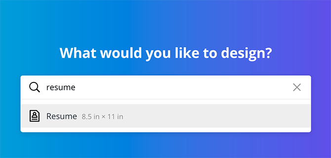 Utilizzando la barra di ricerca di Canva per trovare un modello di curriculum
