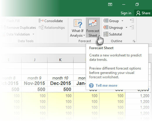 Previsioni con Excel 2016