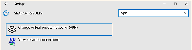 Pannello Impostazioni VPN di Windows 10