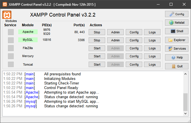 pannello di controllo xampp