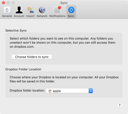 Sincronizzazione selettiva Mac Dropbox