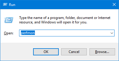 Windows 10 Esegui il comando per perfmon