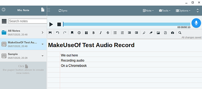 registrazione audio per Chromebook nota microfonica