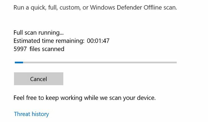 Scansione antivirus di Windows Defender