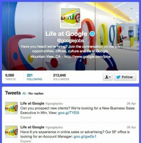 Come utilizzare Twitter per aiutarti a trovare un lavoro Google 582x590