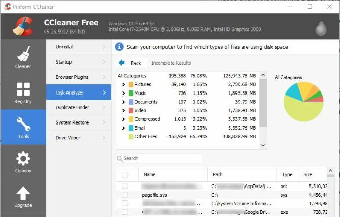 6 Suggerimenti e consigli per CCleaner per pulire efficacemente il computer 05 CCleaner Disk Analyzer