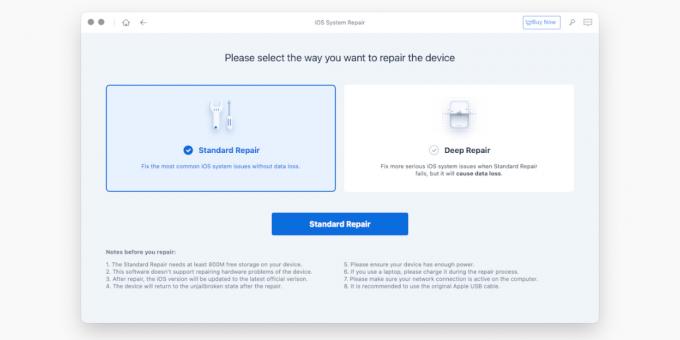 Schermata di riparazione del sistema iOS per ReiBoot Standard o Deep