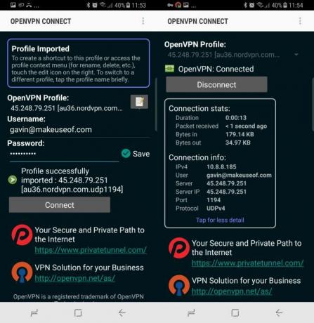 openvpn connesso e pagine informative