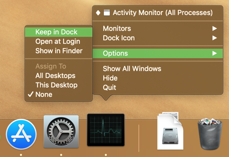 Mac Activity Monitor Conserva nel Dock