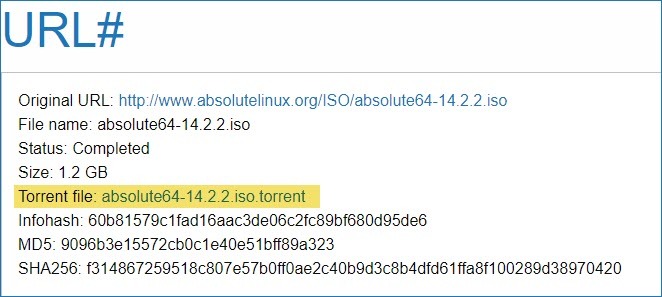 Come creare torrent per download di file di grandi dimensioni URLHash Torrent file