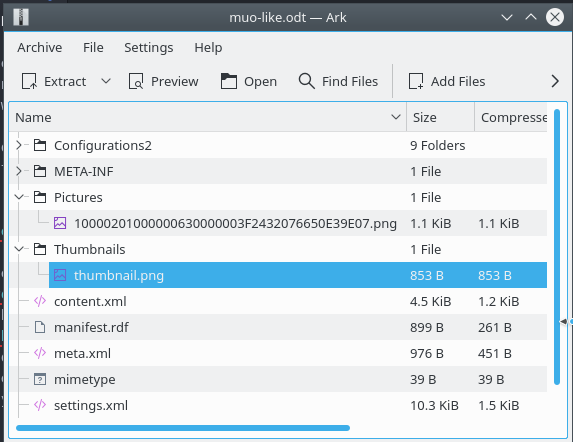 formati di file muo come odt compress