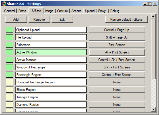 sharex-tasti di scelta rapida