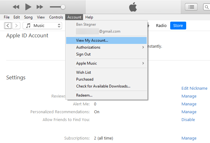 iTunes Windows Gestisci abbonamenti