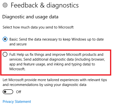 telemetria di Windows 10