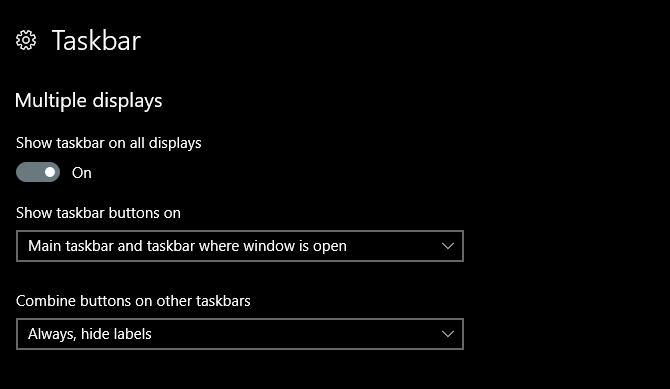 più display di Windows 10 - impostazioni della barra delle applicazioni
