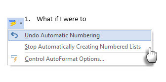 Disattiva la numerazione automatica