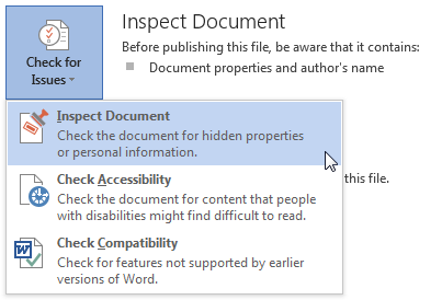 Microsoft Word 2013 ispeziona il documento