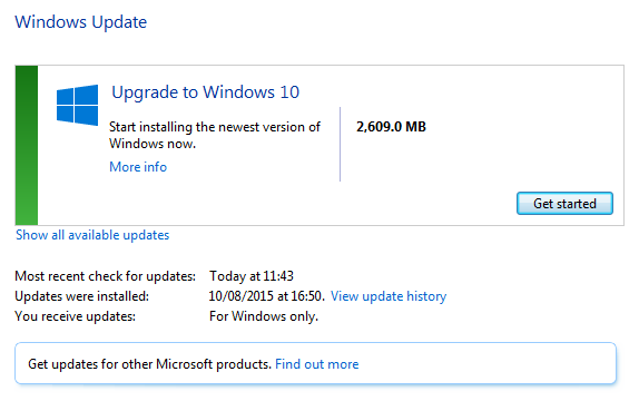 Windows 10 Percorso gratuito di Windows Update