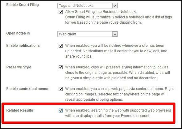 20 Funzionalità di ricerca di Evernote Dovresti usare i risultati di Evernote nelle impostazioni di Web Clipper di ricerca