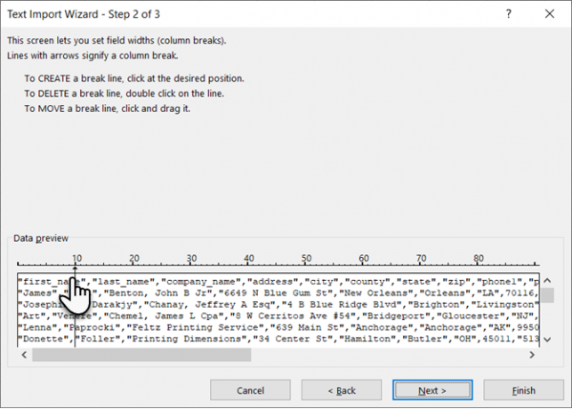 Importa dati a larghezza fissa in Microsoft Excel