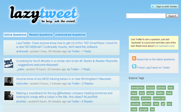 6 app Web Twitter per porre domande da un pigro pigro della folla di Twitter