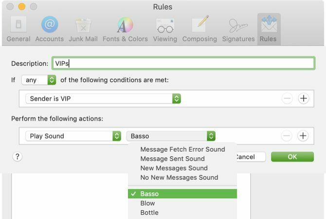 Aggiungi un suono di notifica VIP in Mac Mail