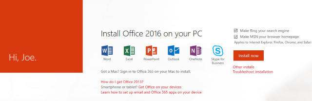 installazione dell'abbonamento a Office 365