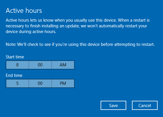 Windows 10 aggiorna le ore attive