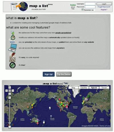 Mapalist - elenco indirizzi mappa su mappa 