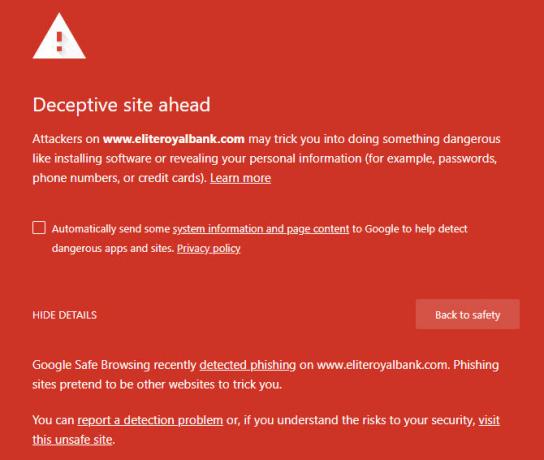 individuare falsi online - Chrome Fake Website