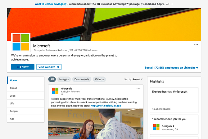 Segui Microsoft su LinkedIn