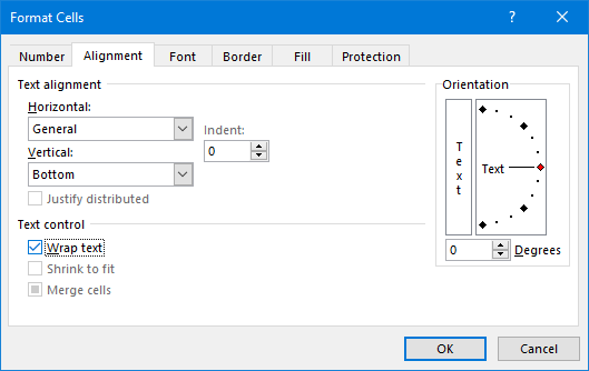 avvolgere il testo Excel