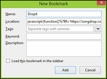 Songdrop: il tuo servizio gratuito e preferito per salvare le canzoni che non sapevi nemmeno fino ad ora aggiungendo manualmente il bookmarklet Songdrop