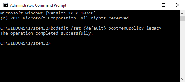 Prompt dei comandi di Windows 10 BCDEdit