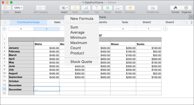 Formule rapide in Numbers su Mac