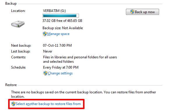 backup di Windows 7