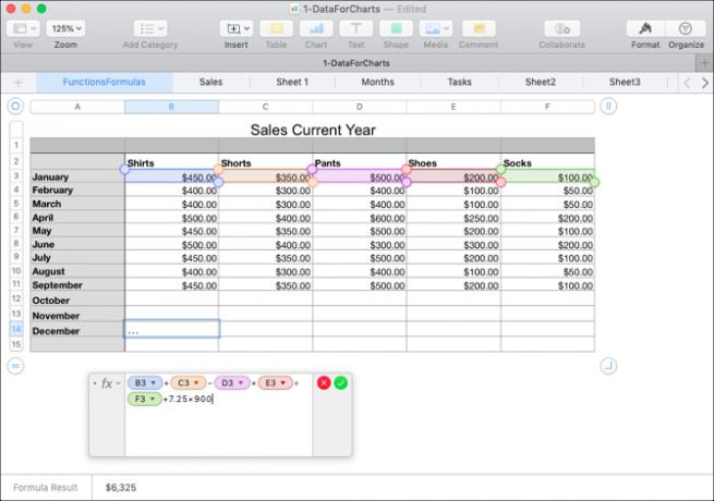 Operatori aritmetici nell'editor di formule dei numeri