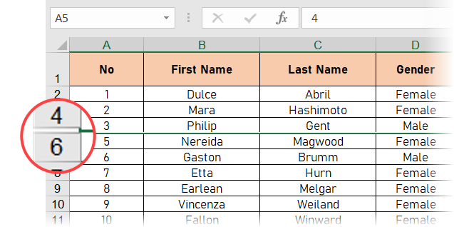 Righe nascoste nell'indicatore di Excel