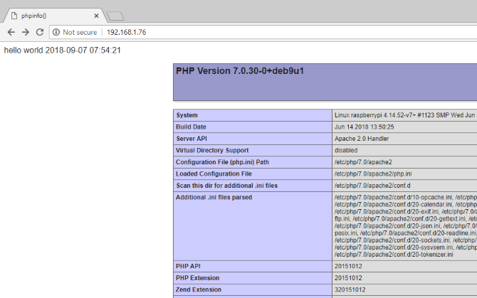 PHP installato e funzionante su Raspberry Pi