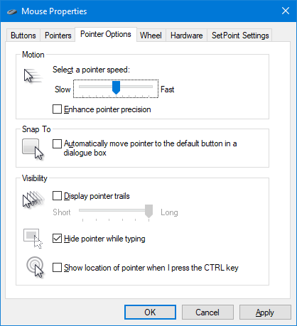 come personalizzare il mouse in Windows 10